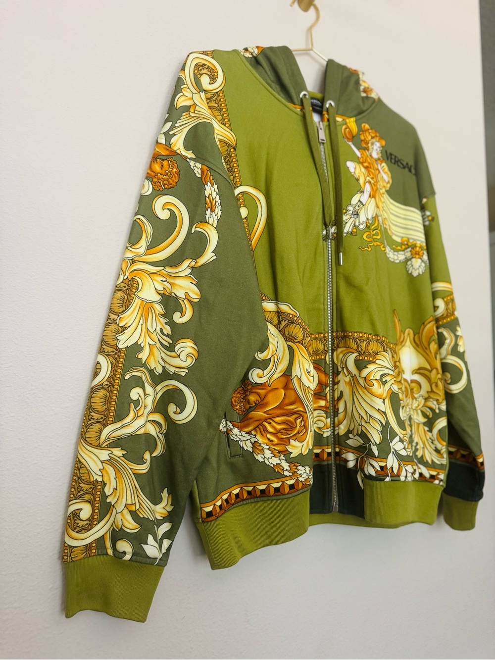 Versace Olive & Gold Baroque Zip Front Hoodie Jacket - Picture 3 of 9